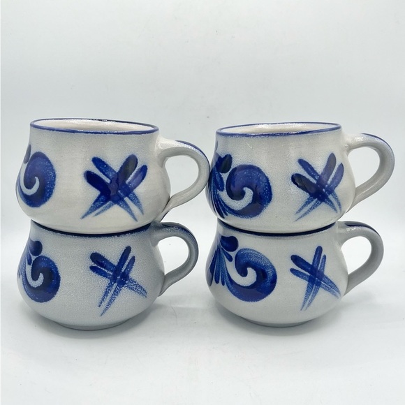 VTG Schilz Germany Cobalt Blue Salt Glaze Pottery Stoneware Mugs Set Of 4 - Picture 1 of 5